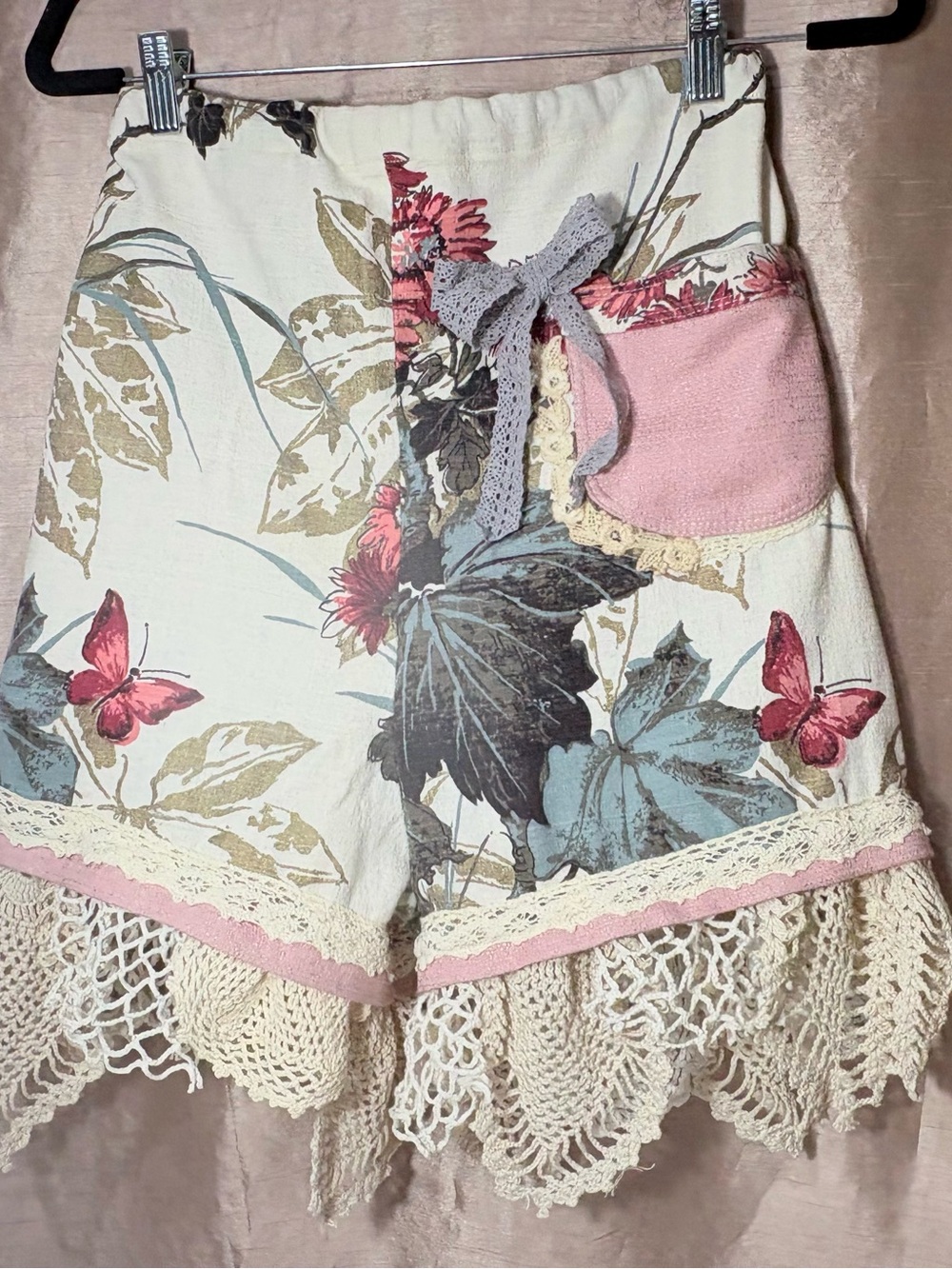 Floral Crochet Trim Drawstring Shorts - Cream Pink Blue - Picture 5 of 16